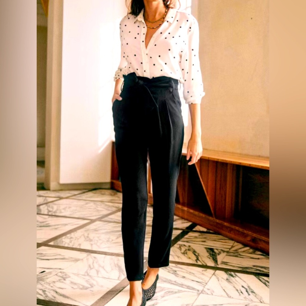NWOT Sezane Ankle Length High Waisted Belted “Austin” Trousers in Black Size 34